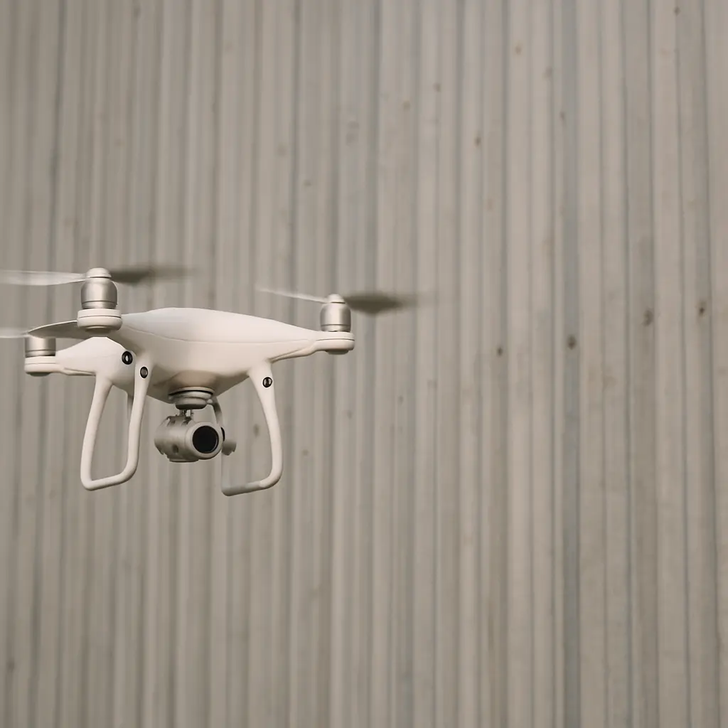 Drone volando preparado para realizar una inspección visual del terreno.