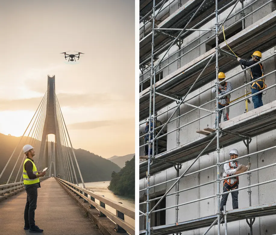Hombres inspeccionando estructuras