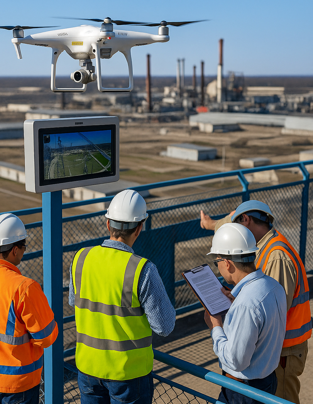 Trabajadores-uniformados-volando-un-dron-